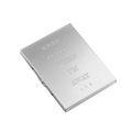 Silver metal box with engraved text reading 'Keep it for when I'm Away - Lux' across the front