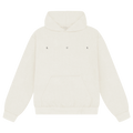 White hoodie with black text reading 'Lux' printed across the front