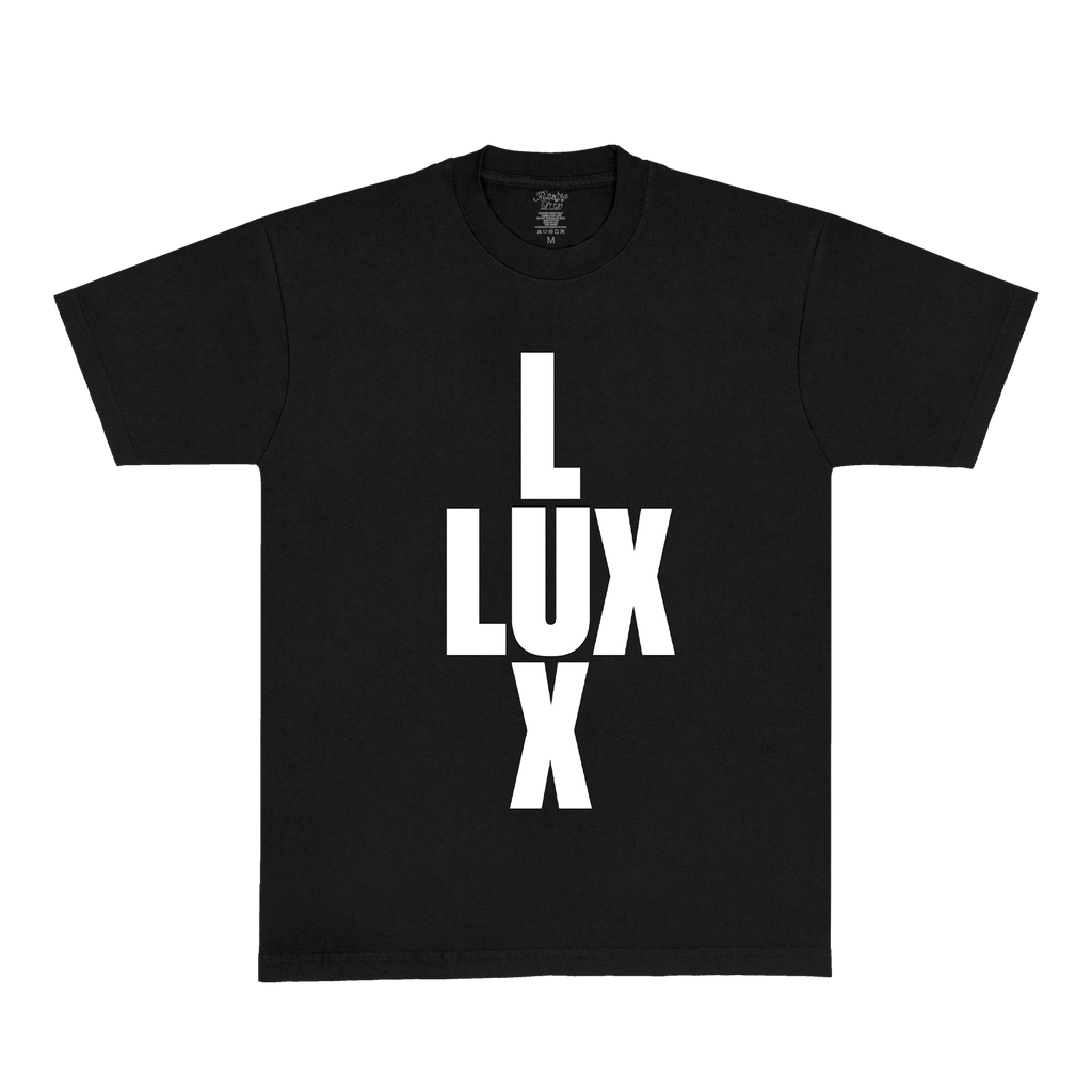 Black short-sleeve t-shirt featuring images of Rosalía arranged in a cross formation across the front.
