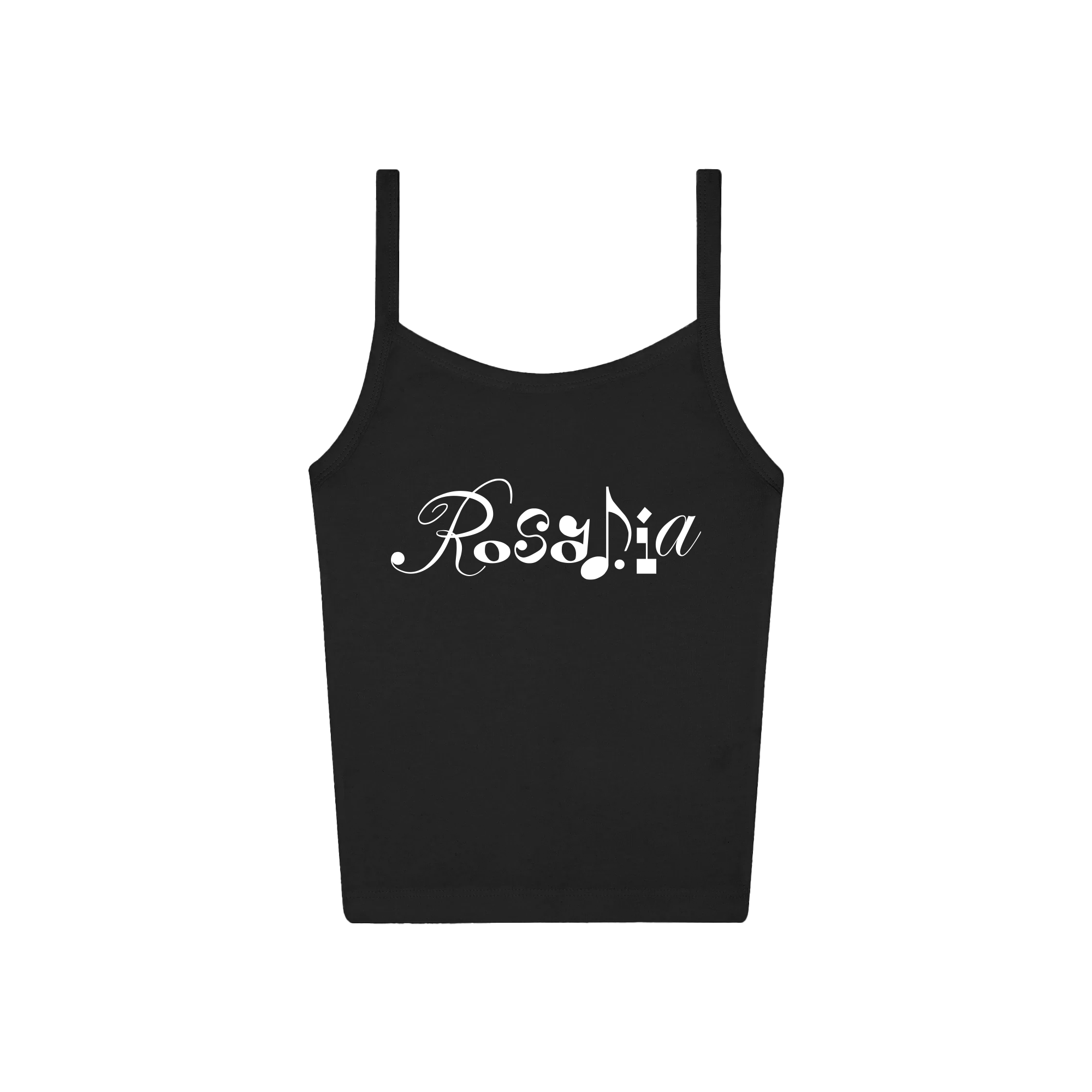 Black tank top with white “Rosalia” text across the back.