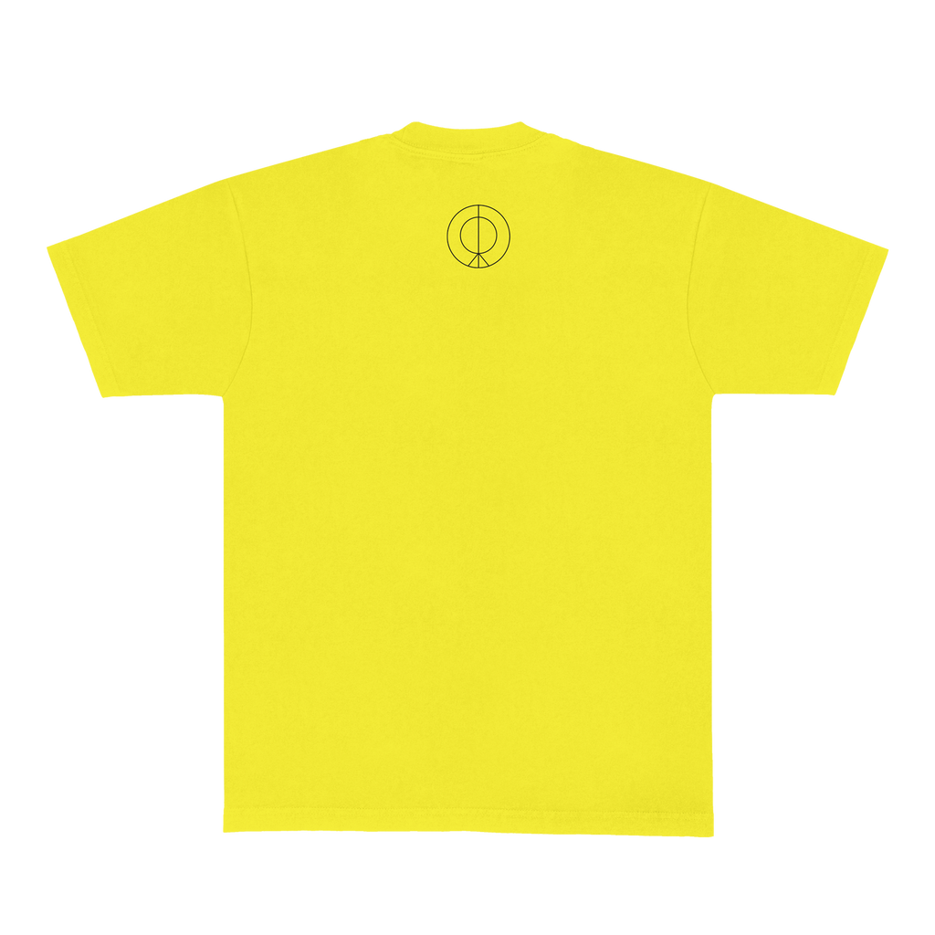 Back view of a yellow T-shirt with the Rosalía logo printed at the upper neck.
