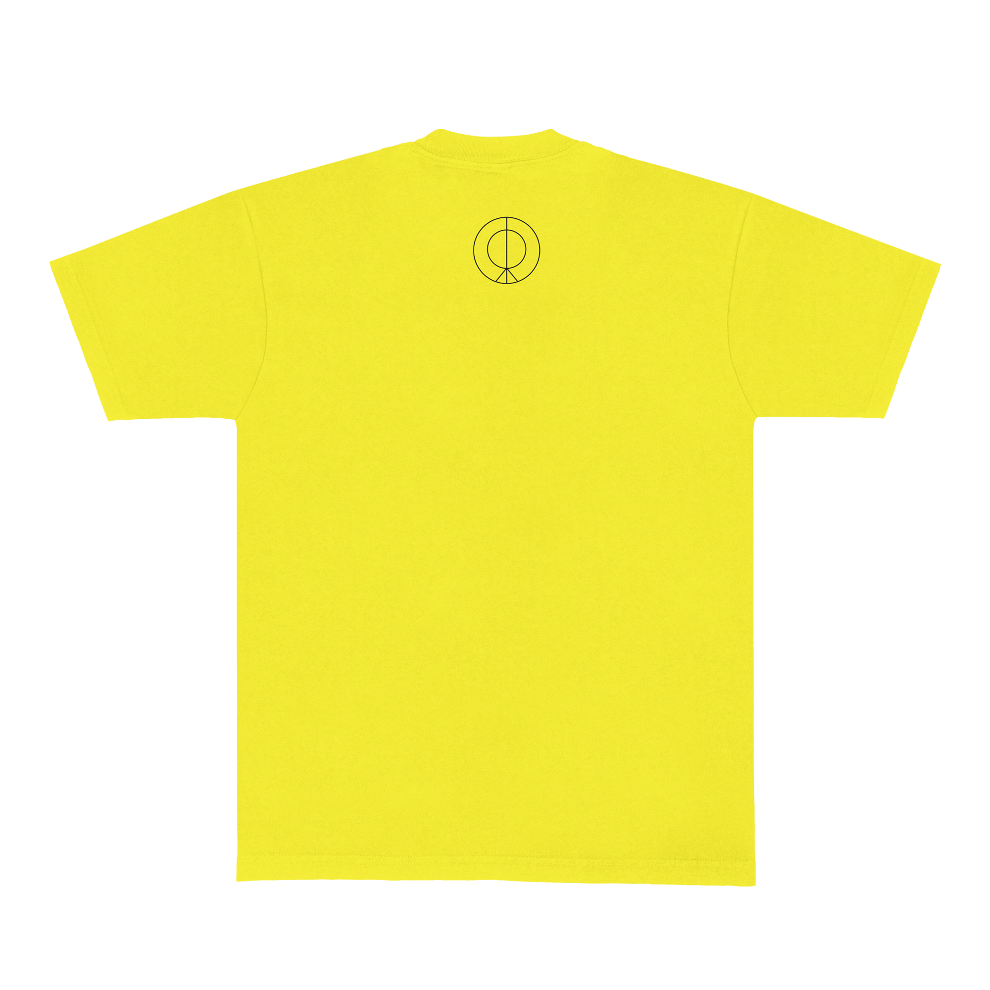 Back view of a yellow T-shirt with the Rosalía logo printed at the upper neck.