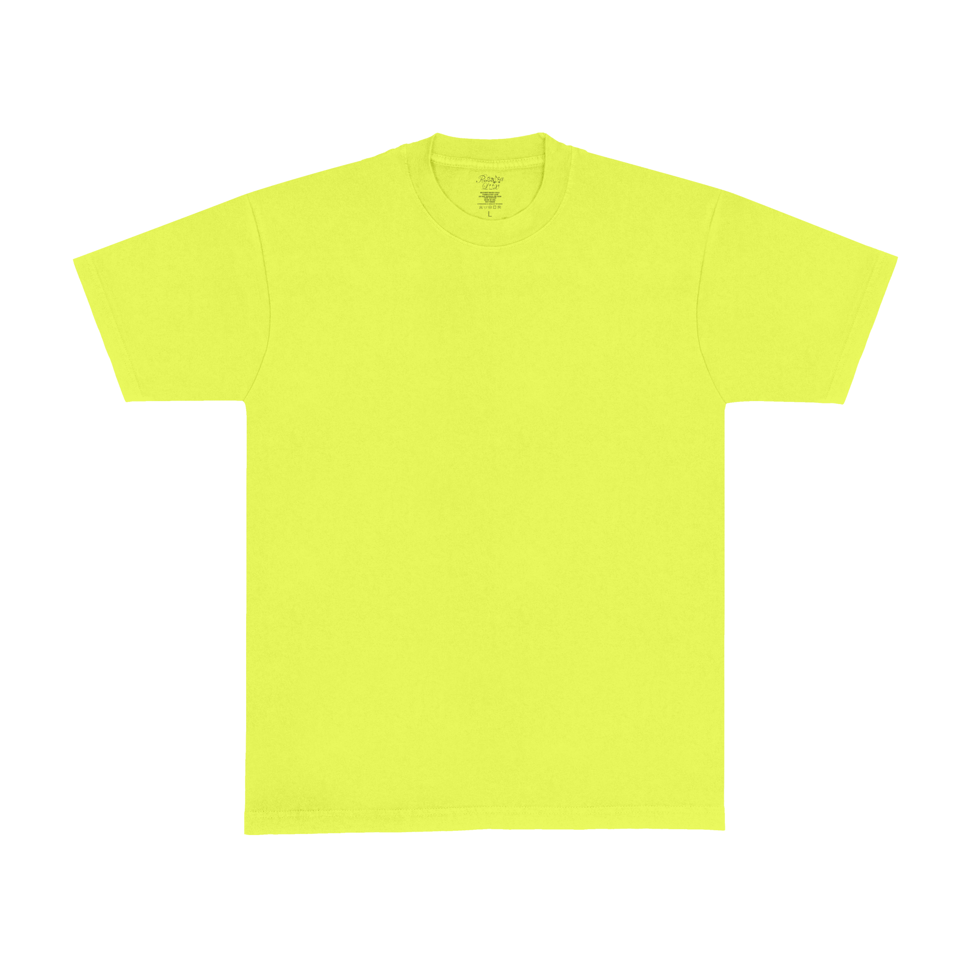 A bright neon yellow-green short-sleeve crewneck t-shirt displayed flat against a solid white background.