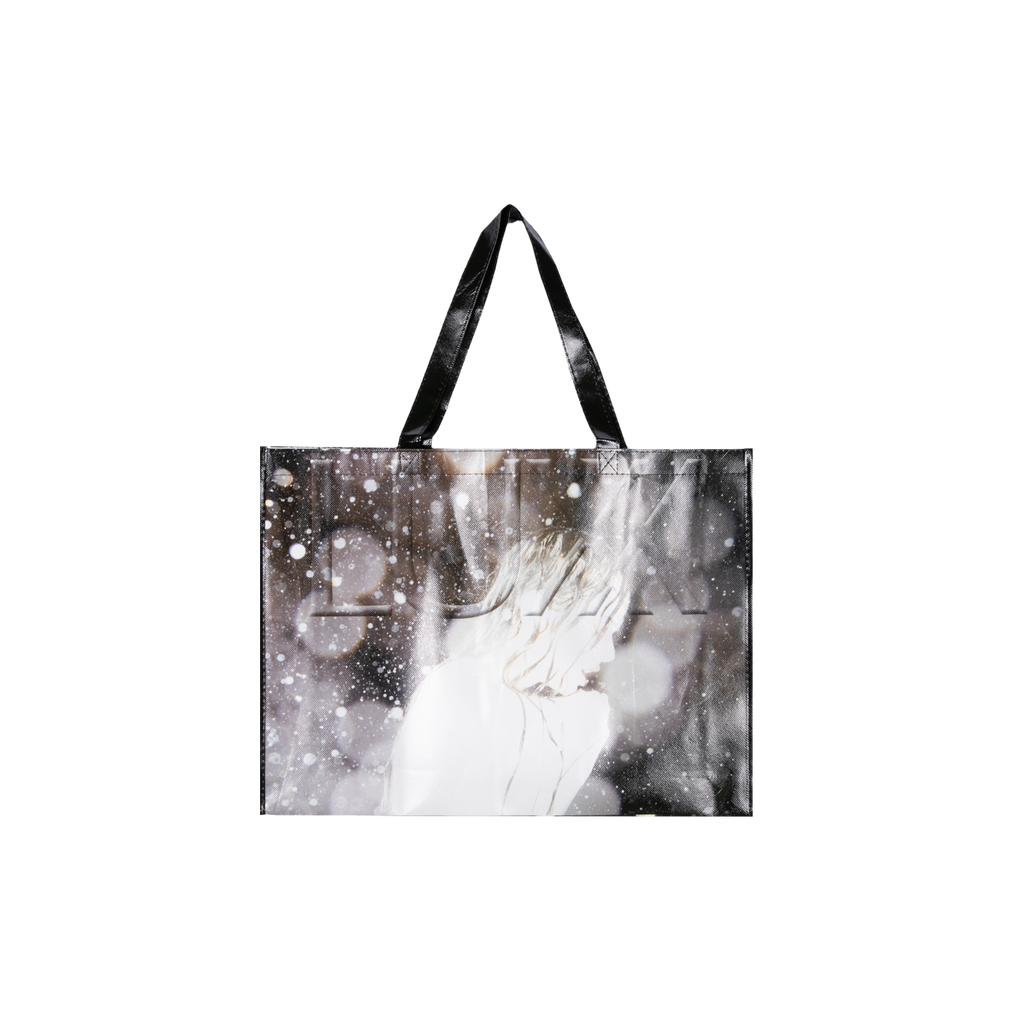 Tote bag with an abstract photo of Rosalia in a snowy landscape and LUX text