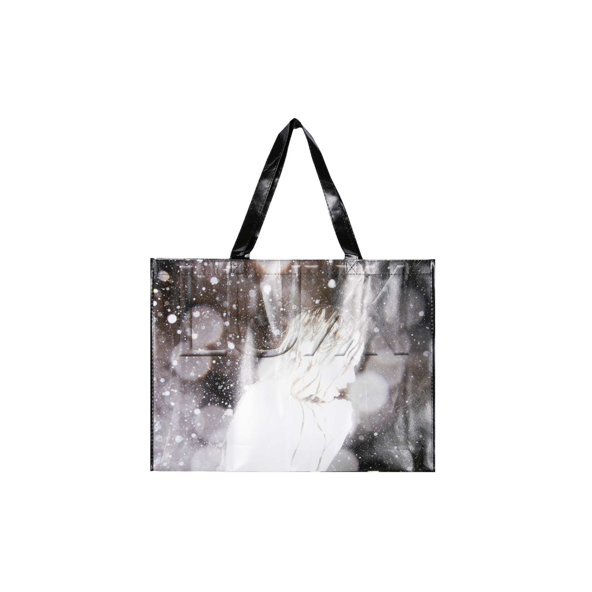Tote bag with an abstract photo of Rosalia in a snowy landscape and LUX text