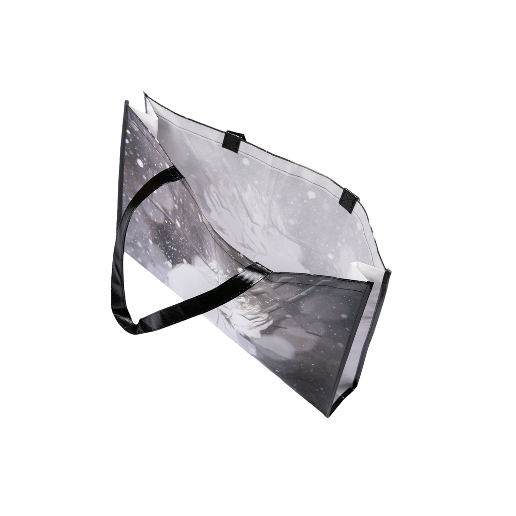 Tote bag with an abstract photo of Rosalia in a snowy landscape and LUX text