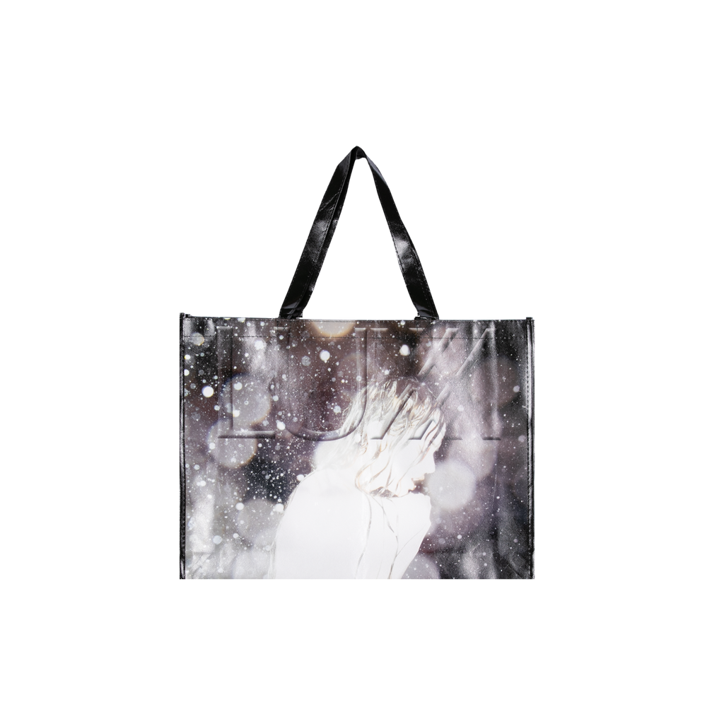 Tote bag with an abstract photo of Rosalia in a snowy landscape and LUX text