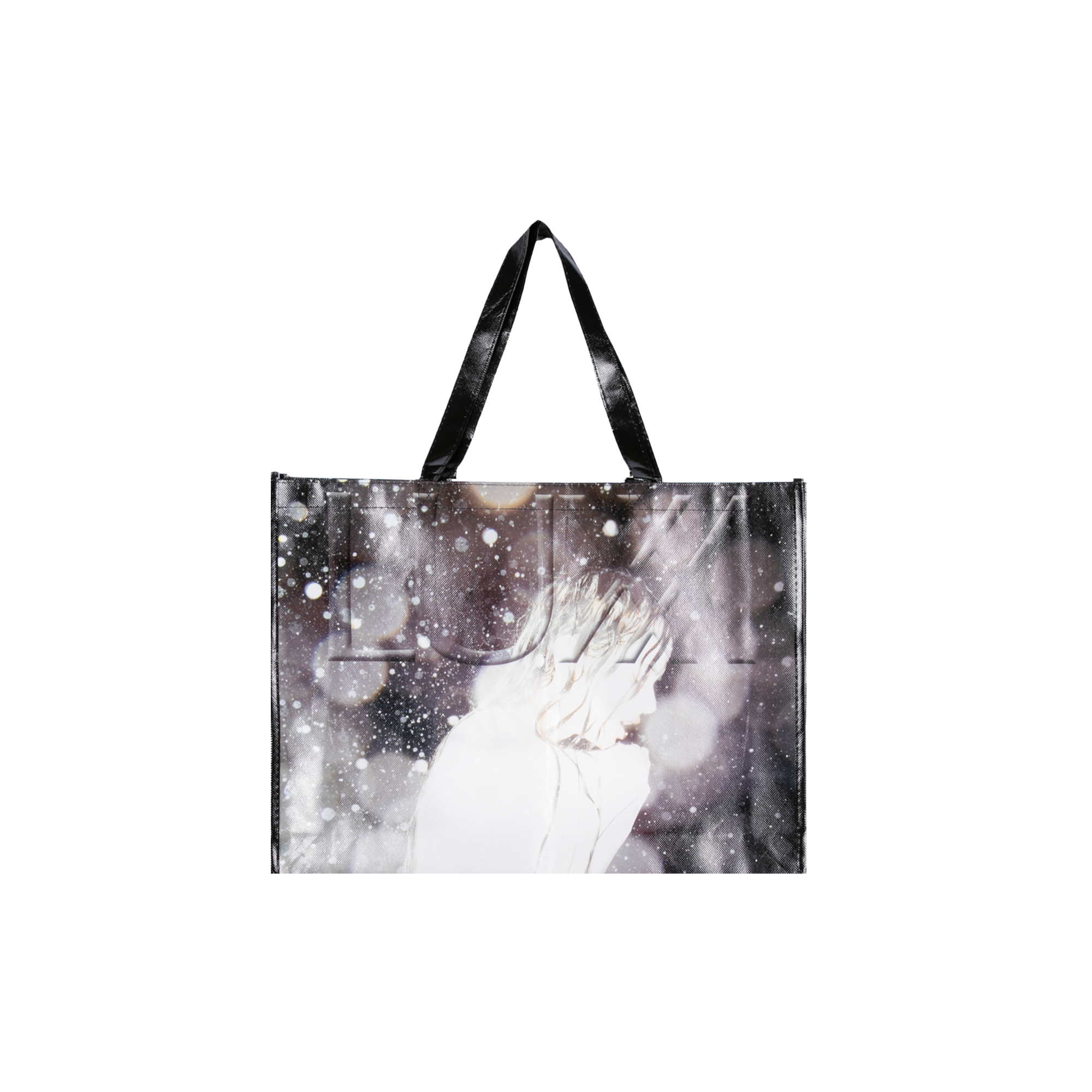 Tote bag with an abstract photo of Rosalia in a snowy landscape and LUX text