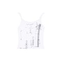 White tank top print with abstract black and white musical notes pattern